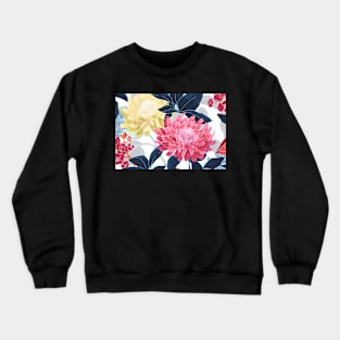 Colorful Flower Pattern Face Mask - Stress Relief Pink Yellow  Blue Floral Pattern Crewneck Sweatshirt